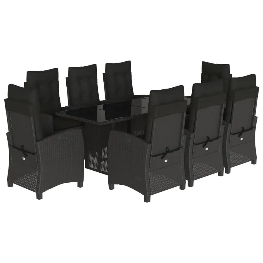 vidaXL 9-teilige Garten-Essgruppe aus Poly-Rattan in Schwarz mit Kissen und Hartglas-Tischplatte - Bild 2