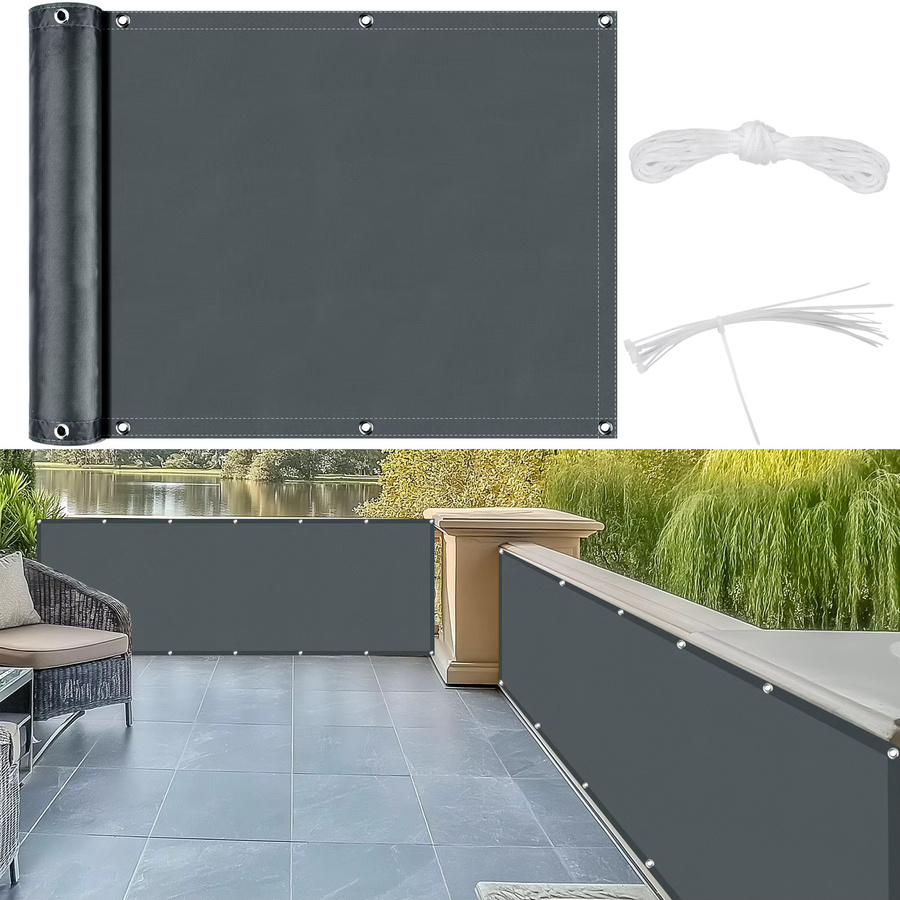 Wasserdichter Sichtschutz für Balkon und Terrasse aus Polyester, Grau, Höhe: 90 cm - Bild 3