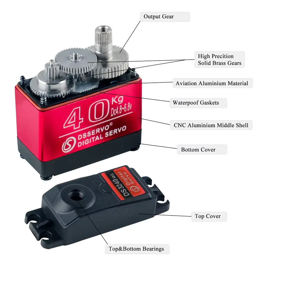 wishiot Digitales Servo, 40 kg, 180/270 Grad, Stahlgetriebemotor, wasserdicht IP66, mit 25T Arm - Bild 5