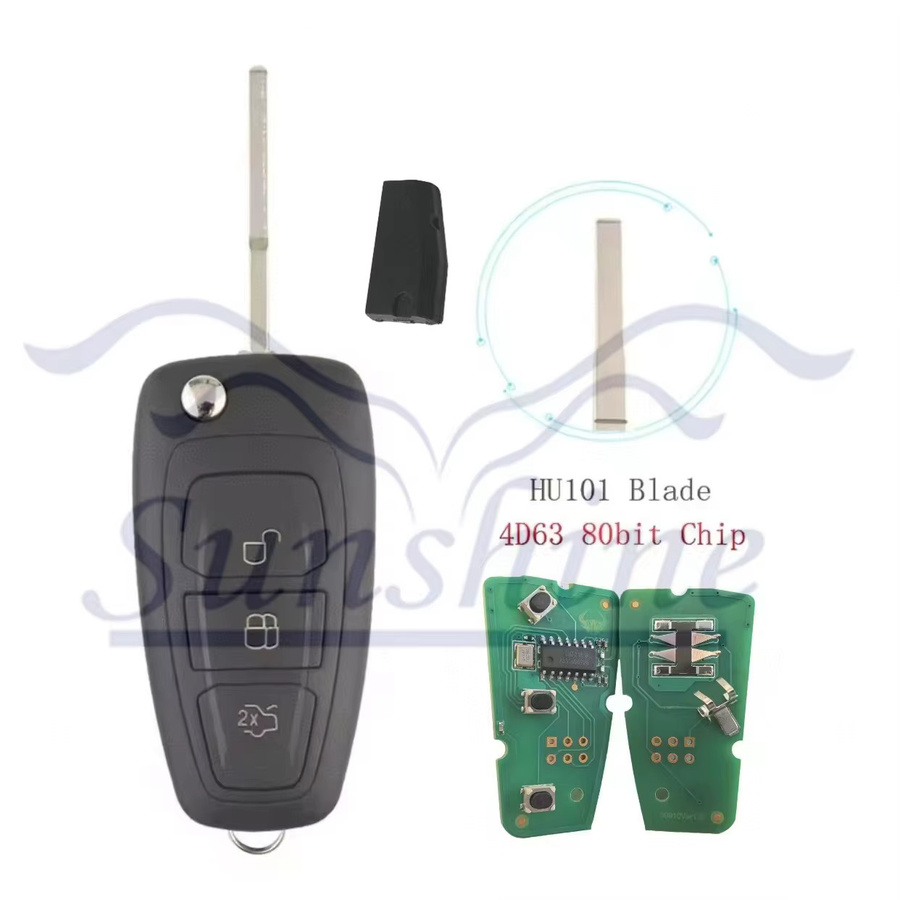 Sunshine Fernbedienung Auto Schlüssel Bord Fob 433MHz FSK 4D83 40bit Chip für Ford Focus MK3 und T6 Ranger in Schwarz - Bild 3