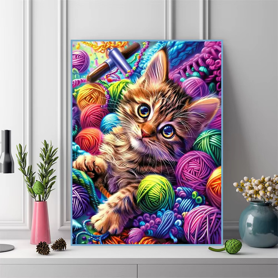 Momoart Diamant-Mosaik DIY Set mit Katzen-Tiermuster für Erwachsene und Anfänger, Mehrfarbig, B/H: 30 x 20 cm - Bild 3
