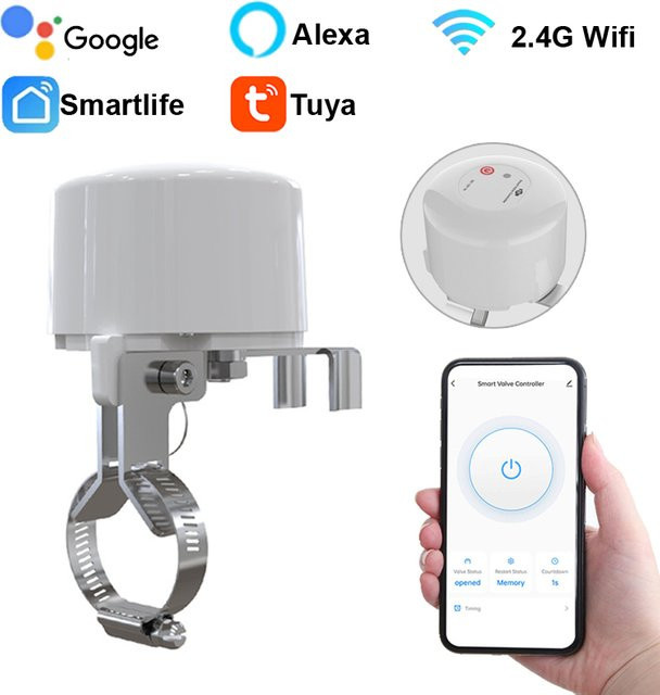 Tuya Smart Wifi Wasserhahn und Gasventil Controller mit Timer, Kugelhahn-Abschaltung in Weiß, kompatibel mit Alexa und Google Assistant - Bild 1