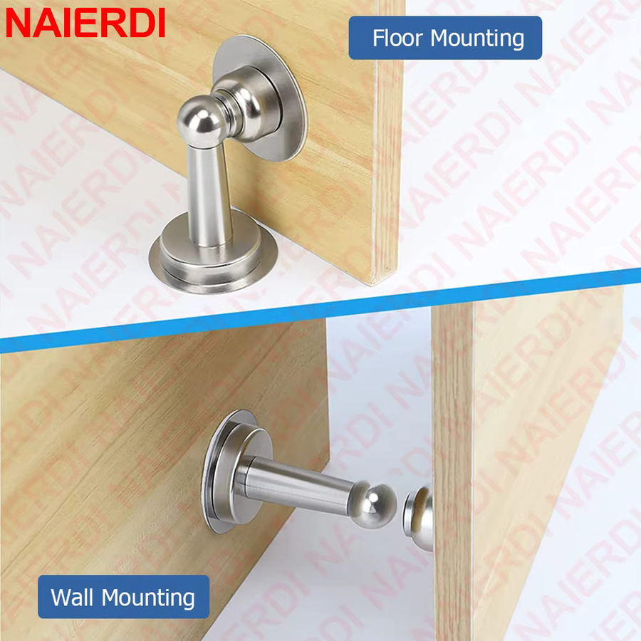 NAIERDI Magnetischer Türstopper aus Edelstahl in Silber für Wand- und Bodenmontage ohne Bohren - Bild 2