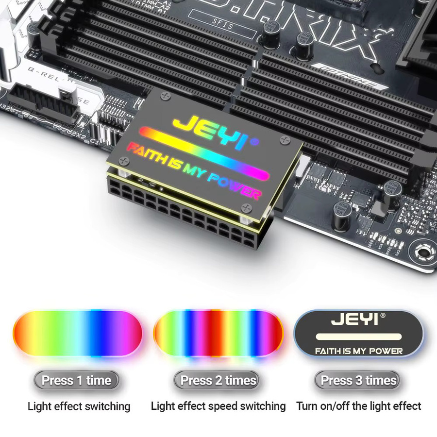 Jeyi ATX 24-Pin 90 Grad RGB Adapter in Schwarz mit 18 Lichtmodi für Desktop-PC Motherboard und Netzteil - Bild 2