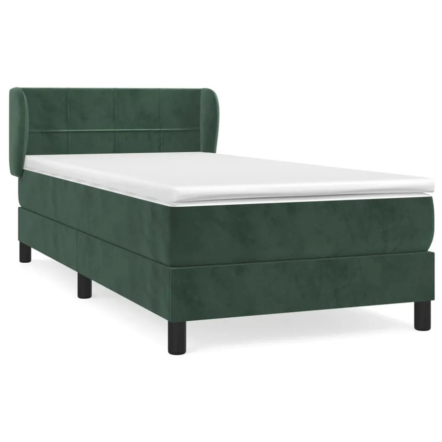 vidaXL Boxspringbett mit Matratze in Dunkelgrün aus Samt, Hybridbett mit Taschenfederkern, B/T/H: 90 x 200 x 93 cm - Bild 2