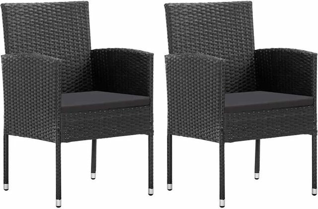 vidaXL Gartenstühle Set aus 2 Stück in Schwarz aus Poly Rattan mit Kissen und Armlehnen - Bild 1