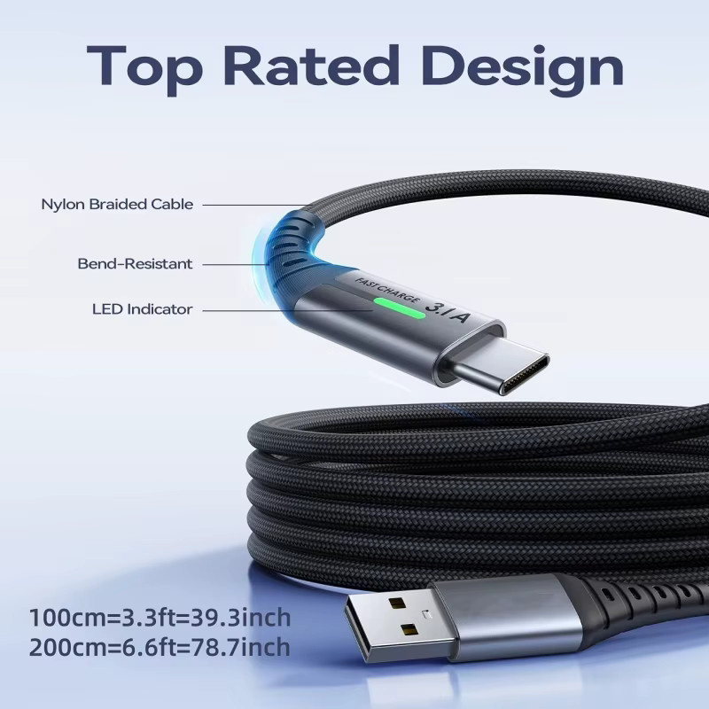 Tzlrxl USB auf Typ-C Kabel 60W Schnellladekabel mit LED in Schwarz - Bild 2