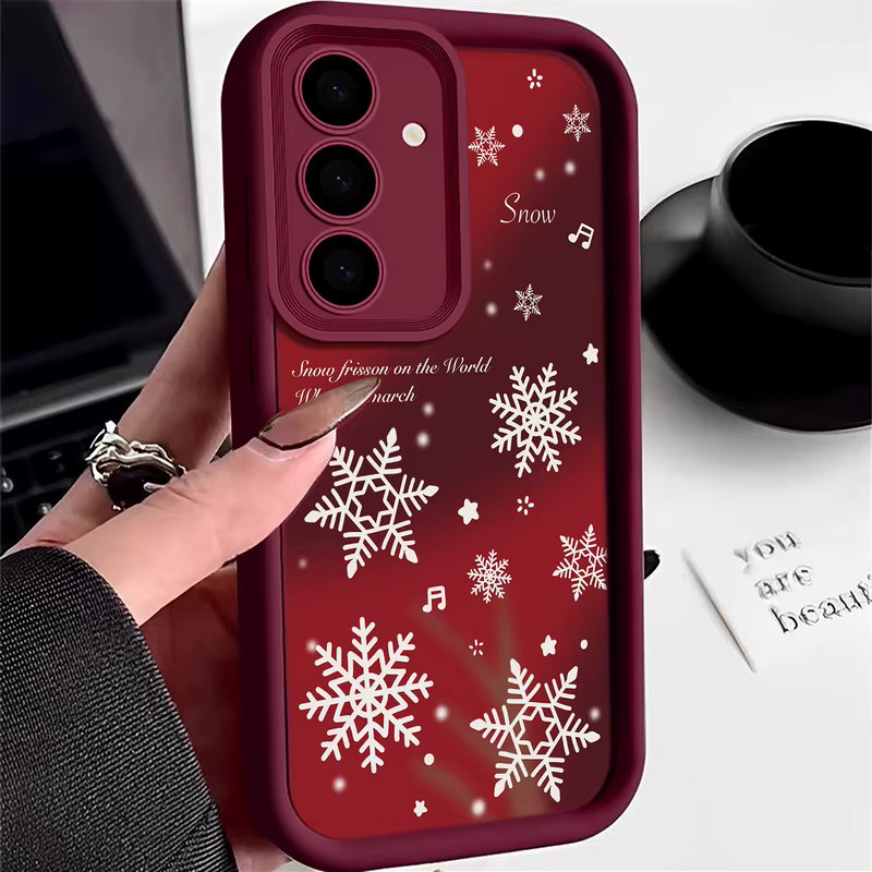 Schneeflocken Handyhülle für Samsung Galaxy S25 S24 S23 S22 Ultra FE A56 A36 A26 A16 A17 A55 A54 A15 5G in Rot mit Randabdeckung - Bild 2