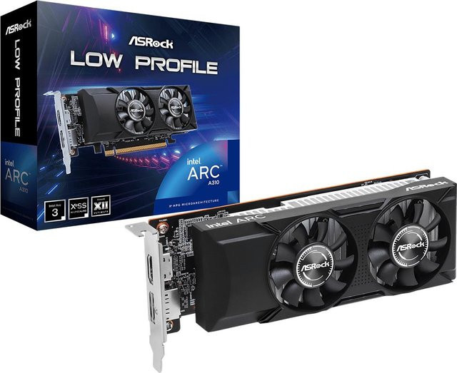 Asrock Intel Arc A310 Low Profile Grafikkarte, 4 GB GDDR6, 64 Bit, PCI Express x8 4.0, Schwarz - Bild 1