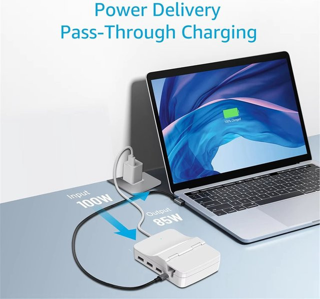 AAAE USB C Dockingstation in Weiß mit 4K Adapter, PD 100W, USB 3.0 sowie SD und TF Slot für PC und Laptop - Bild 1