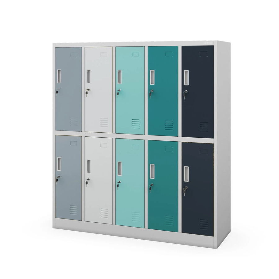 BARTUS Kleiderspind aus Stahl mit 10 Fächern, Farbe Grau-Blau-Dunkelblau, H x B x T: 150 x 136 x 45 cm - Bild 2
