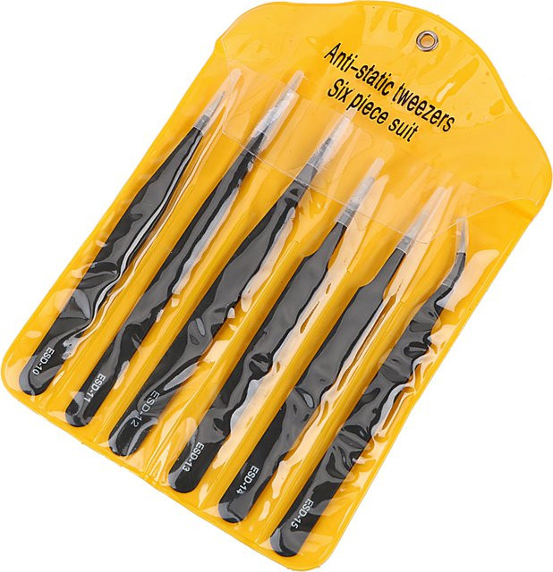 NICEYARD Präzisions-Pinzetten-Set aus 6 Teilen, antistatisch, Farbe: Schwarz, ideal für Uhren, Schmuck, Handy und Elektronik-Reparaturen - Bild 1