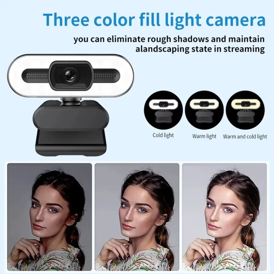 Tragbare Full HD 1080P Webcam mit Autofokus und Mikrofon sowie integriertem Licht in Schwarz für PC und Laptop zum Live-Streaming - Bild 3