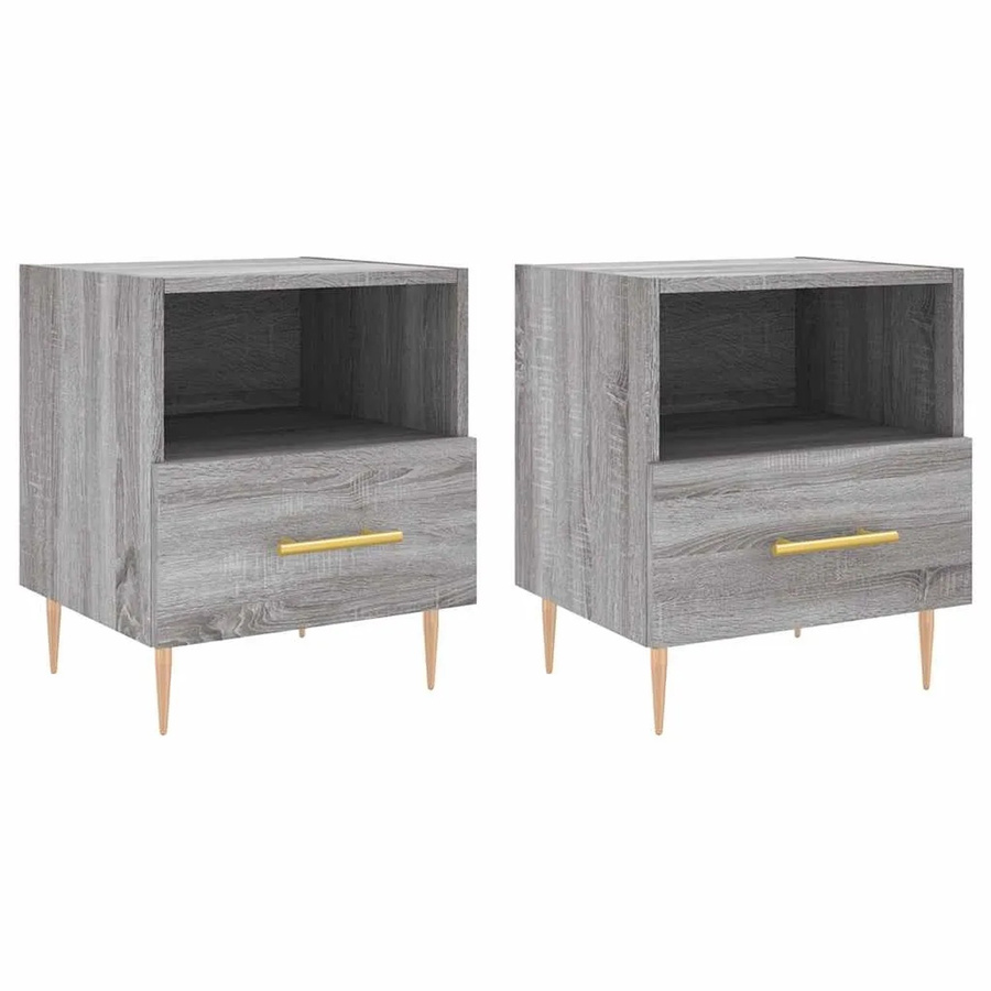 vidaXL Nachttische 2er Set Grau Sonoma, moderne Schlafzimmer-Nachttische aus Holzwerkstoff und Eisen, B/T/H: 40 x 35 x 47,5 cm - Bild 2