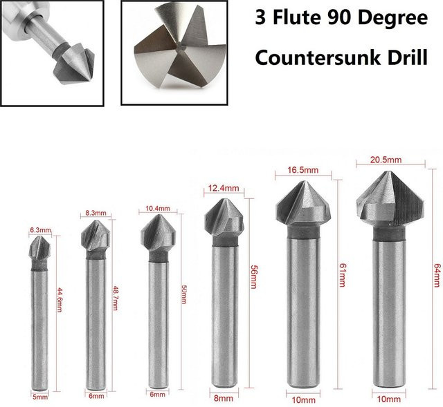 DAZZLEEX 3-Flöten-Senker Bohrer 90 Grad Anfasen Werkzeug für Holz und Metall in Silber - Bild 1