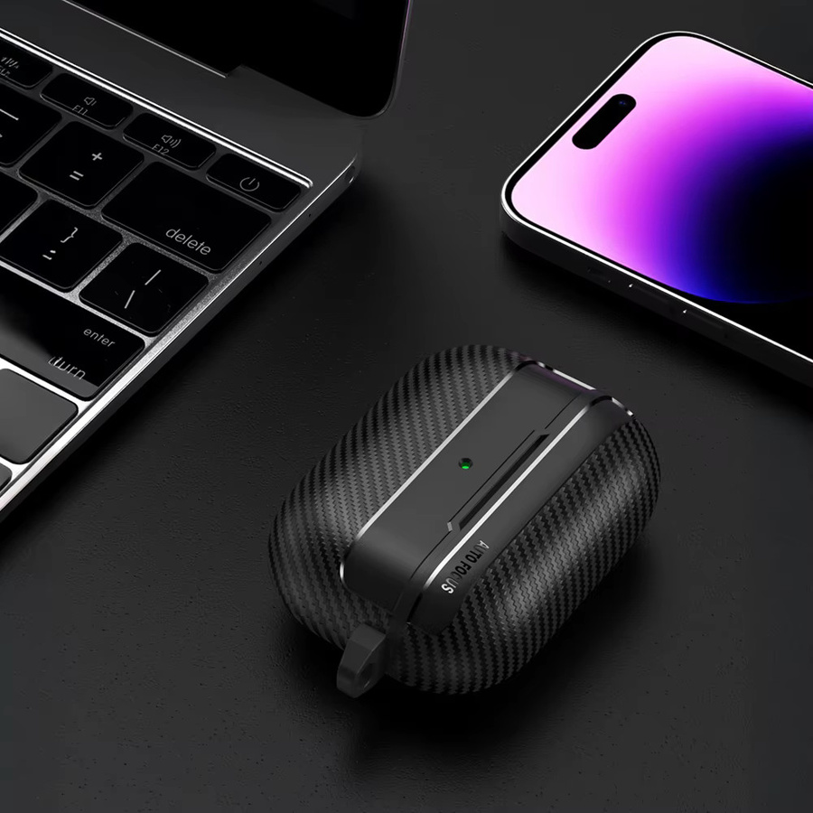 DO AS YOU WISH Silikon Schutzhülle für AirPods Pro 3 mit Carbon-Faser-Textur und Haken in Schwarz - Bild 2
