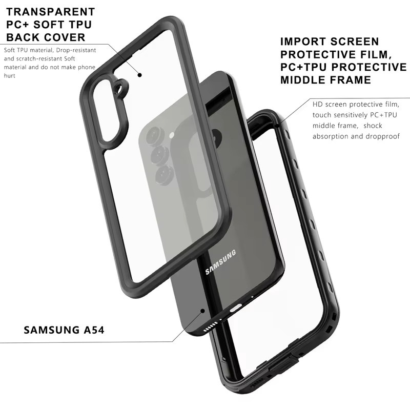 Wasserdichte und stoßfeste Handyhülle für Samsung Galaxy A17 A16 A57 A54 A53 A55 A56 A35 A36 A25 A26 in Schwarz mit IP68 Schutz für Outdoor-Sport und Tauchen - Bild 2