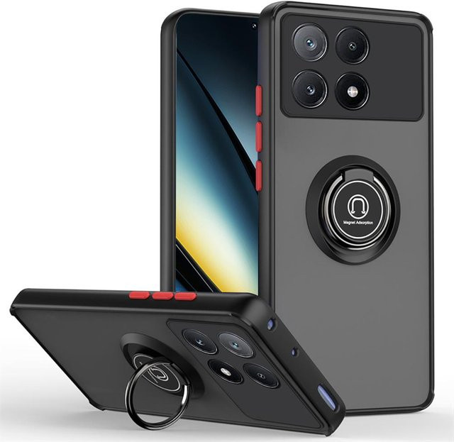 Matte magnetische Ringhalter Hülle für Xiaomi Poco X7 Pro X6 X5 X4 GT X3 NFC M6 M5S M4 Pro F6 F4 GT Stoßfeste Rüstung Abdeckung in Transparent und Grau - Bild 1