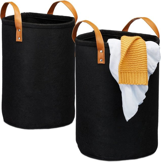 Faltbarer Wäschekorb aus Filz von Relaxdays in Schwarz, B: 47 cm, T: 30 cm, H: 28 cm - Bild 1