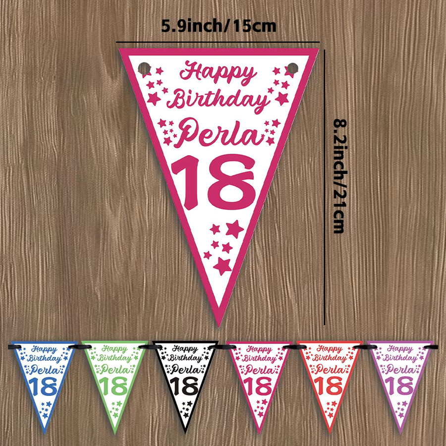 12 Stück Personalisierte Geburtstagsbanner Partydekoration mit Namen und Alter, Mehrfarbige Hängeflaggen aus Papier, 5 m Band - Bild 2