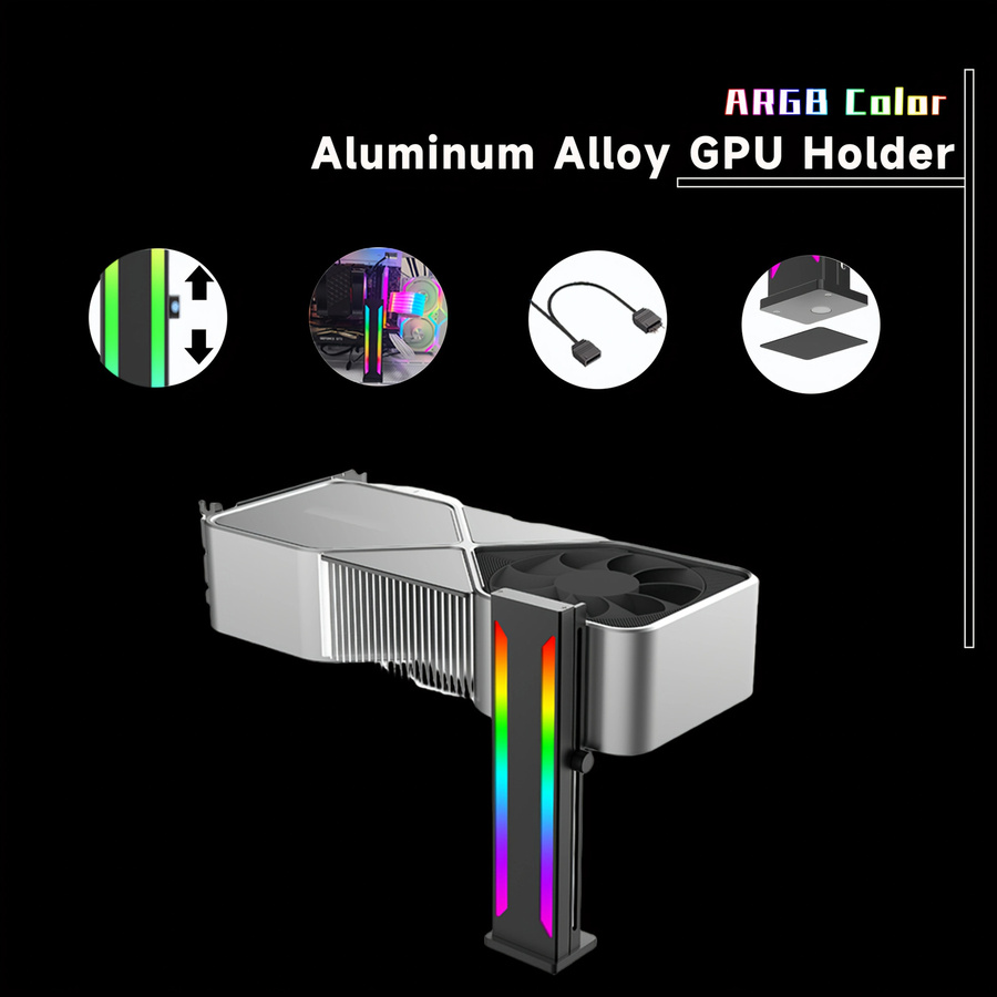 AuyiHomu Verstellbarer ARGB-Grafikkartenhalter mit Magnetischer GPU-Stützhalterung und ARGB-Mini-Controller in Schwarz - Bild 3