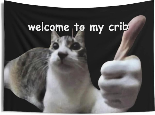 VIKAMA Welcome To My Crib Lustiger Katzen-Wandteppich als Wandbehang für Wohnzimmer und Schlafzimmer B: 75 cm, H: 58 cm - Bild 1