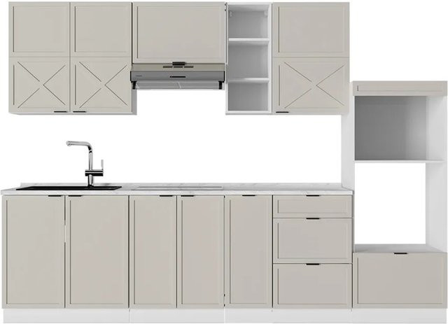 Vicco Fame-Line Küchenzeile in Grau, Beige und Weiß, Breite: 280 cm, ohne Arbeitsplatte und ohne Elektrogeräte - Bild 1