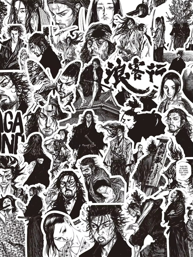 80 Stück Vagabond Cartoon Aufkleber aus PVC in Schwarz und Weiß für Skateboard, Gepäck und Dekoration von GOGOTU - Bild 6