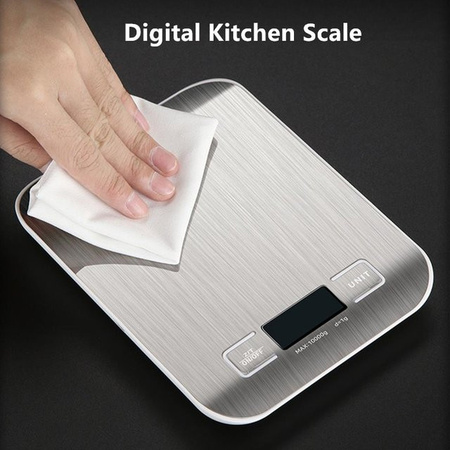 Digitale Küchenwaage Kitchya in Silber mit Edelstahlplatte und LED-Anzeige, Tragkraft bis 10 kg mit 1 g Genauigkeit