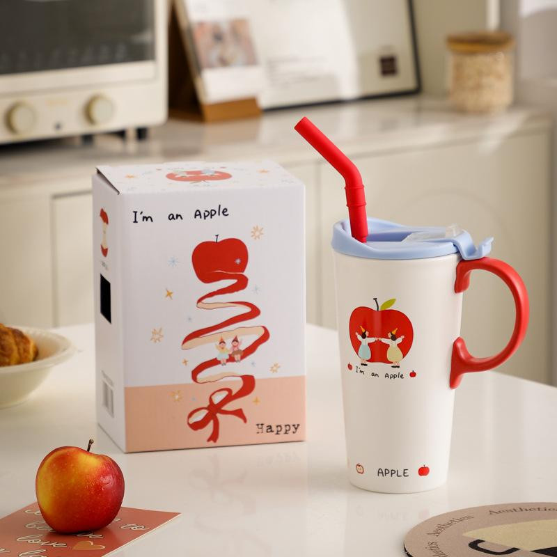 Roter Keramik-Trinkbecher mit Apfel-Design, 520 ml - Bild 1