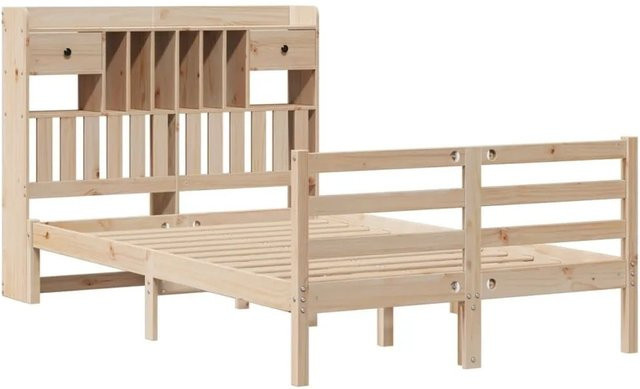 vidaXL Massivholzbett aus Kiefernholz mit Kopfteil und Regal in Braun, B/T/H: 140 x 190 cm - Bild 1