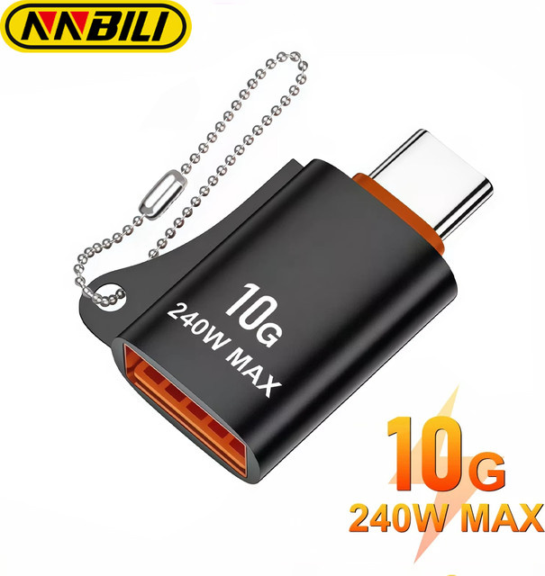 NNBILI USB-auf-Typ-C-Adapter mit 10G OTG, USB 3.0 Typ C Stecker auf USB-Buchse Konverter für schnelles Laden und Datenübertragung in Schwarz und Silber - Bild 1
