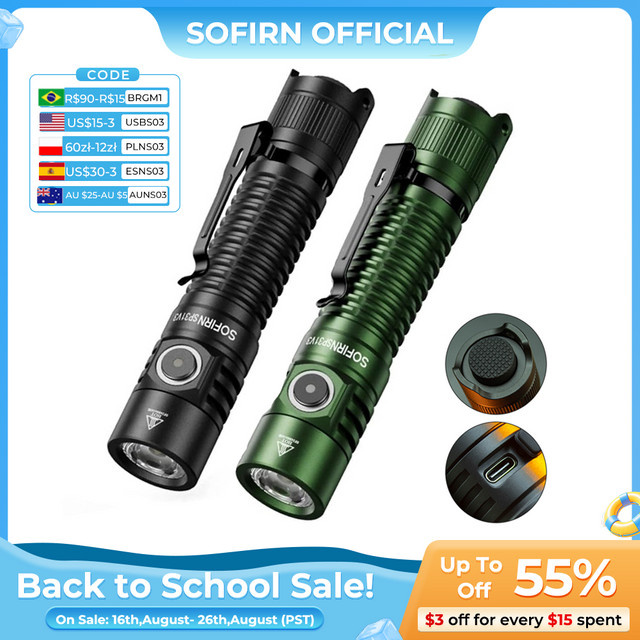 Sofirn SP31 V3.0 Taktische LED-Taschenlampe mit 2000 lm, USB-C wiederaufladbar, SST40/519A, 18650 Akku, Grün - Bild 1