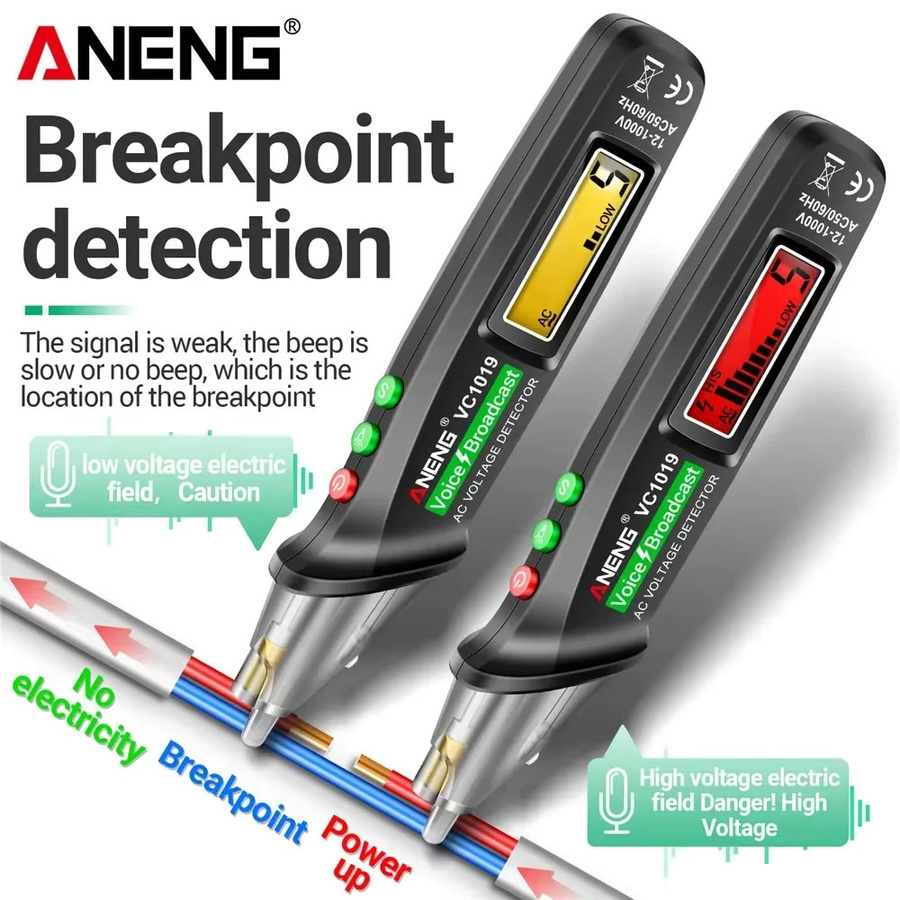 ANENG VC1019 Berührungsloser Spannungsprüferstift mit Sprachübertragung und rotem Laser zur Erkennung von 12–1000 V in Rot und Schwarz - Bild 3
