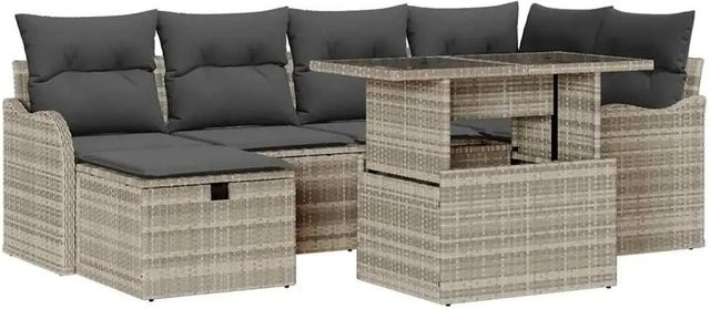 vidaXL Garten-Sofa-Set aus Polyrattan in Hellgrau, 7-teiliges L-Shape Lounge-Set mit Kissen für Terrasse und Garten - Bild 1