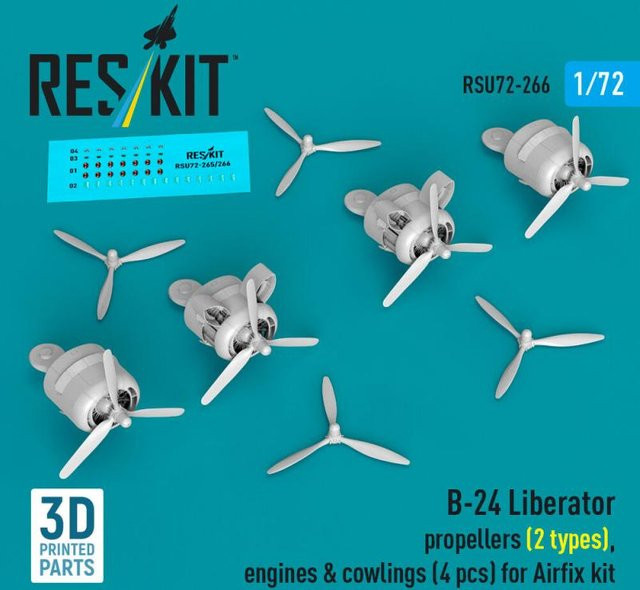 Airfix B-24 Liberator, Propellers, engines & cowlings, 4-teiliges Set - Bild 1
