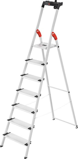 Hailo Alu-Stehleiter L80 Comfortline in Silber, 7-stufig mit Multifunktionsschale und XXL-Stufen, belastbar bis 150 kg - Bild 1