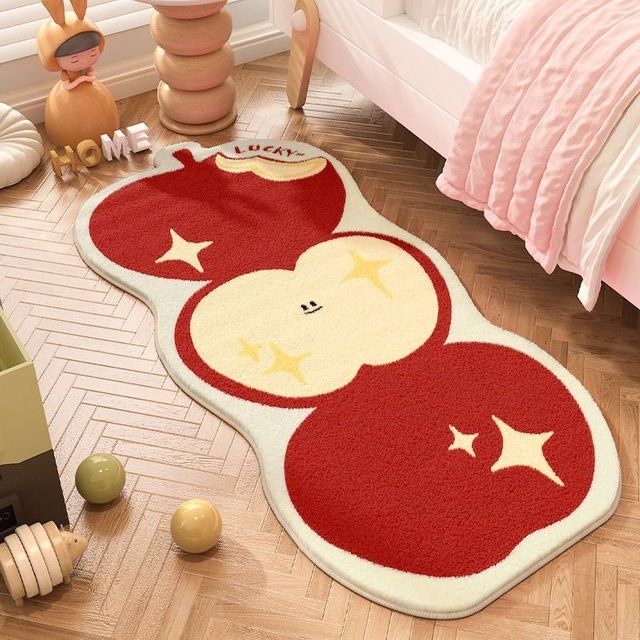 VIKAMA Cartoon Apfel Teppich für Schlafzimmer und Flur mit Streifen-Design zur Dekoration - Bild 1