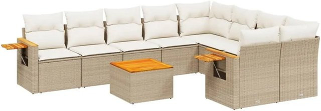 vidaXL 10-tlg. Garten-Sofagarnitur in L-Form aus Polyrattan mit Kissen und Couchtisch, Beige - Bild 1