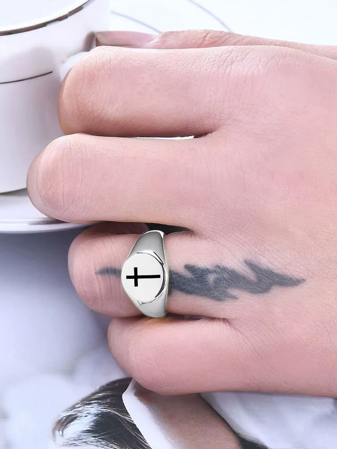 VQYSKO Kuppelring Kreuzdesign, Edelstahl, Unisex - Bild 3