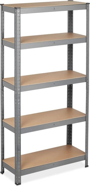 Relaxdays Schwerlastregal aus Stahl und MDF in Grau mit 5 Ebenen, höhenverstellbar und teilbar, H: 150 cm, B: 75 cm, T: 30 cm - Bild 1
