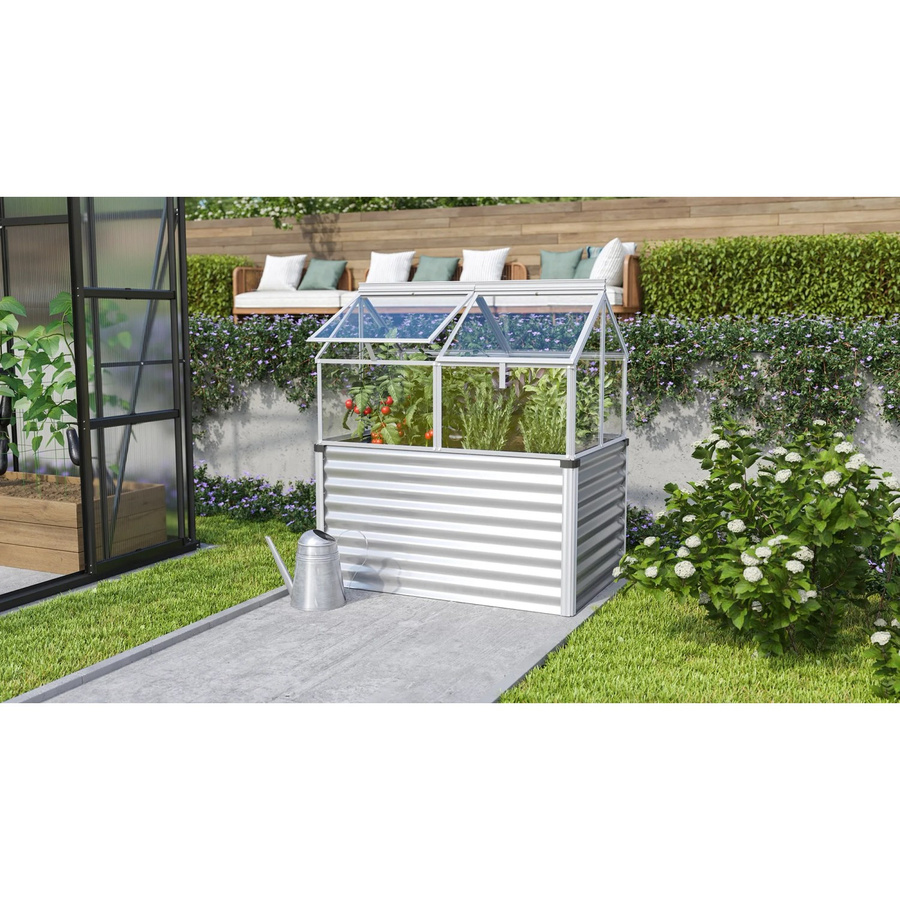 Vitavia Hochfrühbeet Gaia Jumbo aus Aluminium mit Sicherheitsglas in Silber, B/T/H: 83 x 83 x 137 cm - Bild 5