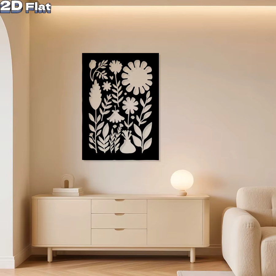 CIFBUY Moderne Metall-Blumenwandskulptur in Schwarz, Rostbeständige Eisen-Wanddekoration mit floralem Design für Garten und Heim - Bild 2