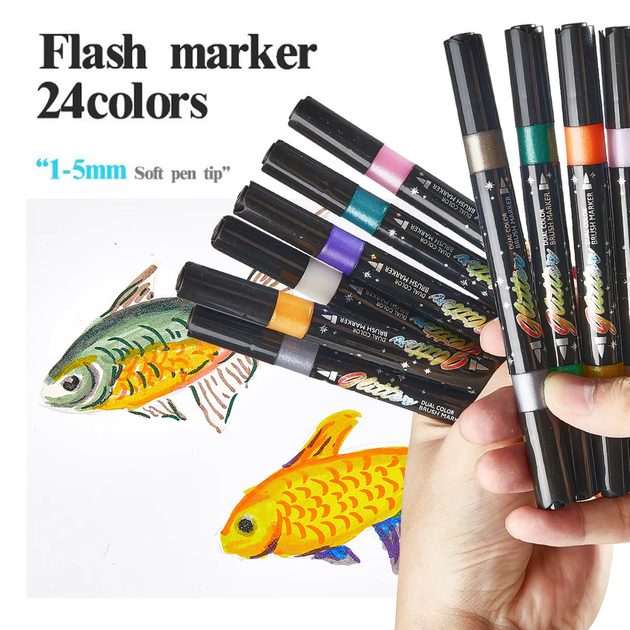 SHANDS Dual-Tip Metallic-Stifte in Multicolour mit Brush- und Fineliner-Spitze auf Wasserbasis für Scrapbooking und DIY-Projekte - Bild 4