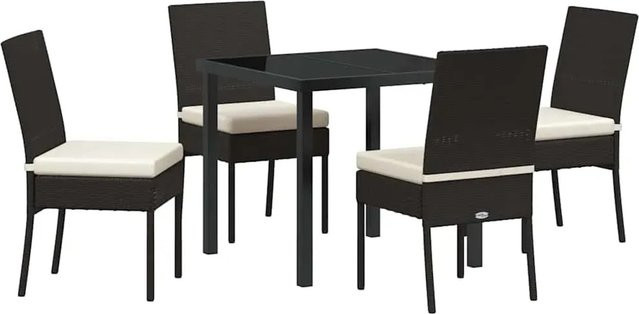 vidaXL Garten Essgruppe 5-teilig aus Poly Rattan und Stahl in Schwarz mit Glastisch - Bild 1
