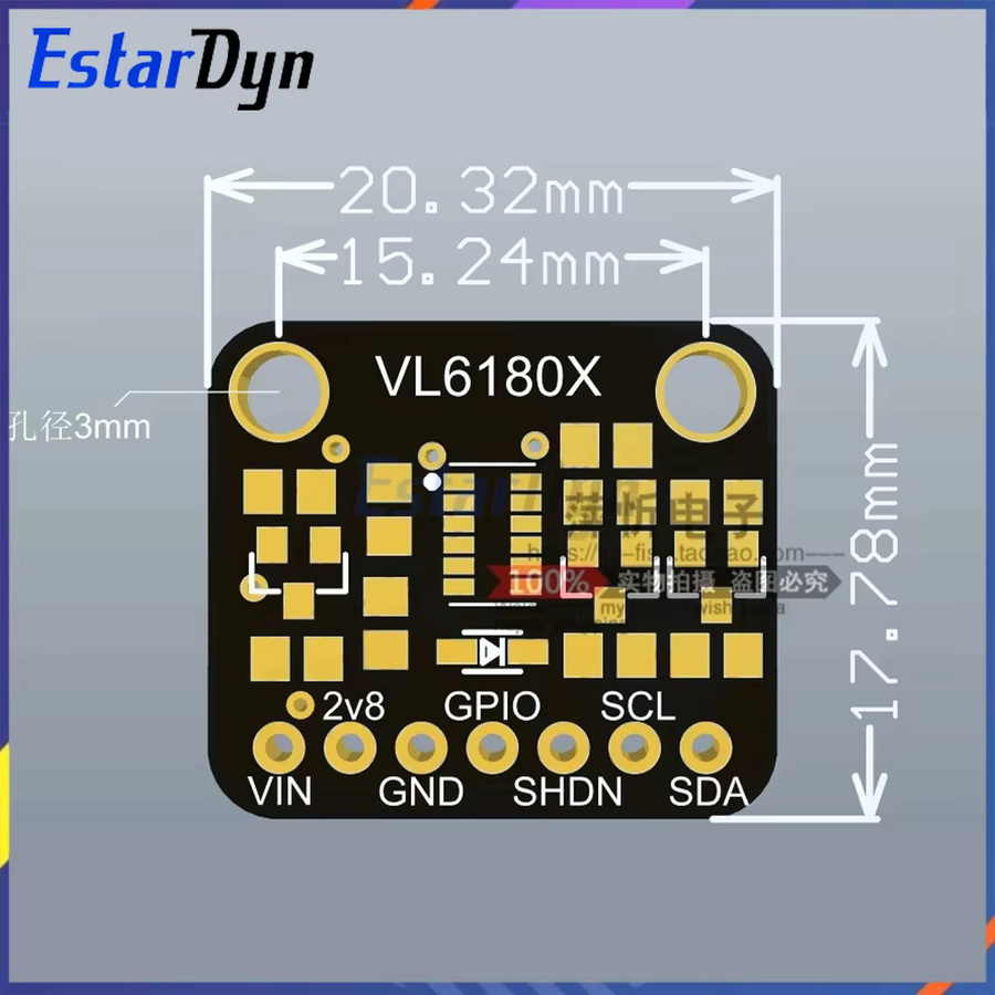 Estardyn VL6180X Entfernungsmesser Optisches Abstandsmessmodul mit I2C-Schnittstelle in Schwarz - Bild 3