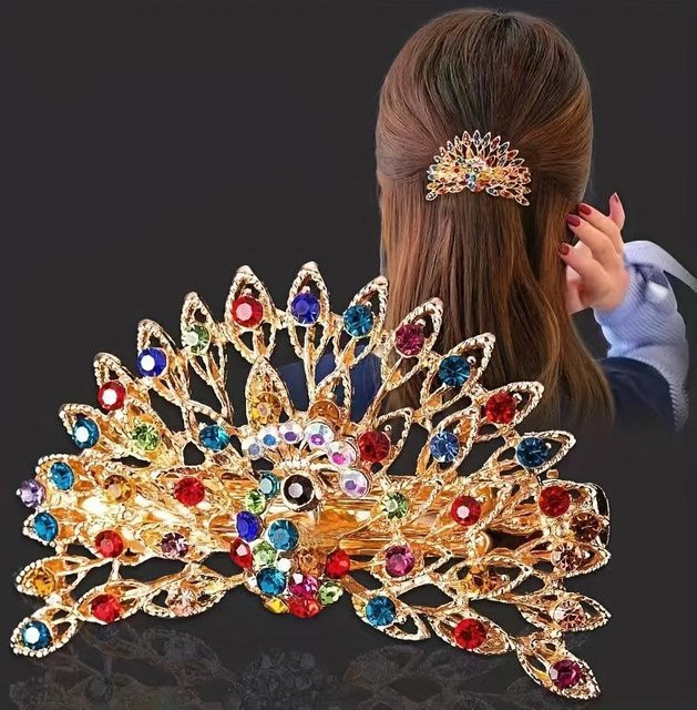 ouyaohong Haarspange Pfau, Legierung, Edelsteine, braun - Bild 1