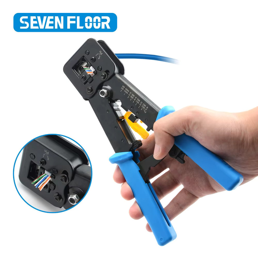 RJ45 Crimpzangen-Set für Cat5 Cat5e Cat6 mit Kabeltester, Abisolierzange und 50 Steckverbindern für RJ11 RJ12 - Bild 3