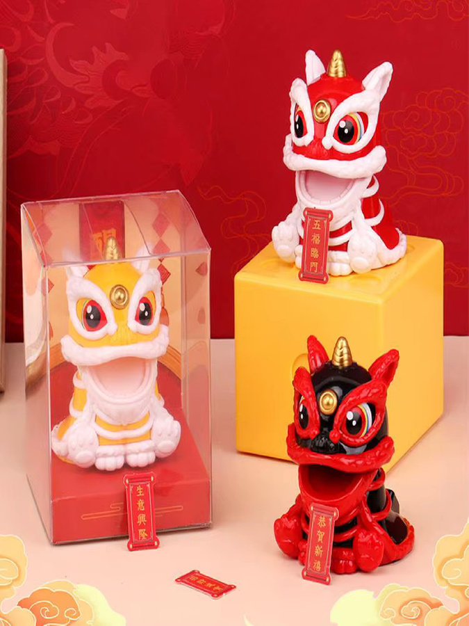 ACRDDK Solar Löwe Ornament im chinesischen Stil für das Auto Armaturenbrett, Farbe: Rot, Höhe: 12 cm - Bild 1