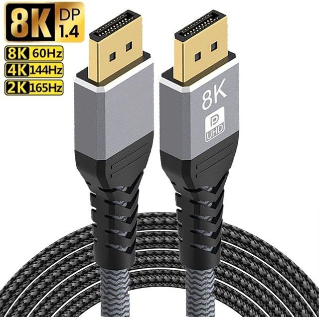 BRYNTHORX DisplayPort-Kabel DP1.4 in Schwarz, nylonummanteltes Audio-Video-Kabel für 8K 60Hz, 4K 144Hz und 2K 240Hz für PC, Laptop, TV und Projektor - Bild 1